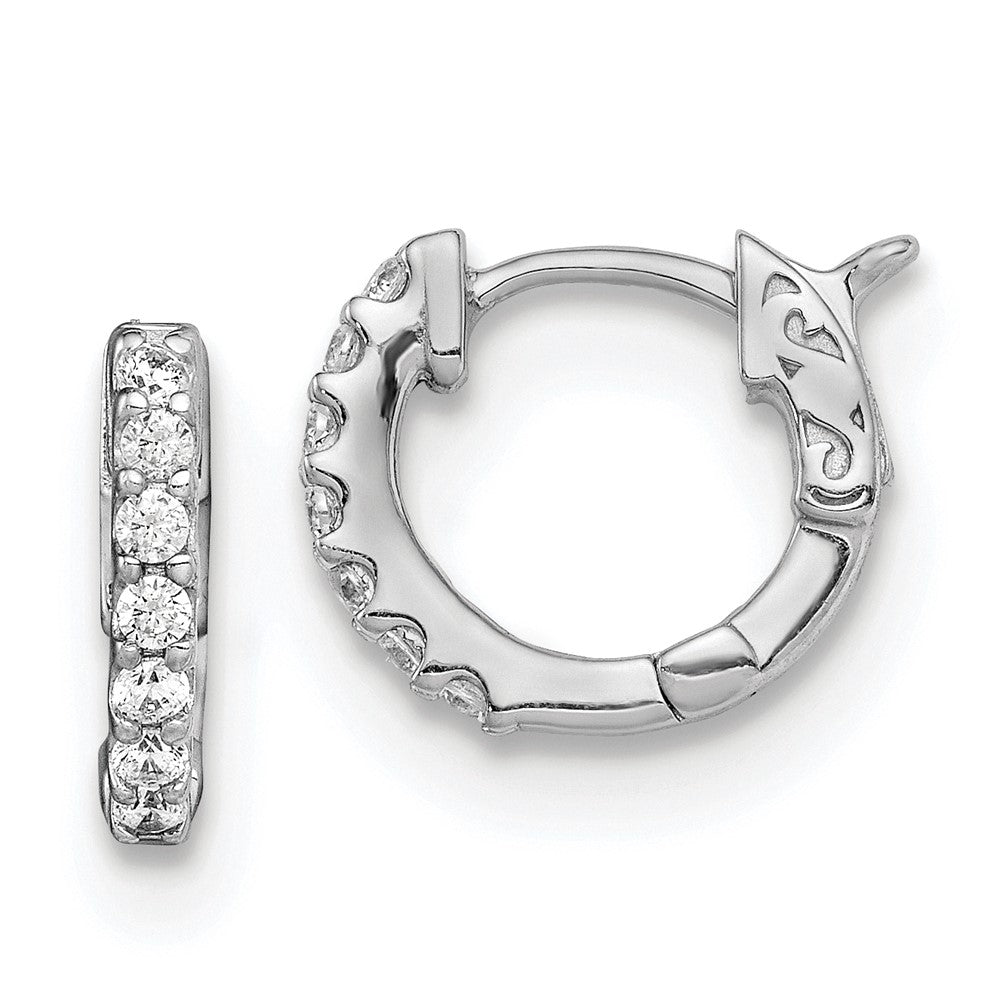 Sterling Shimmer Sterling Silver Rhodium-plated 14 Stone CZ Hinged Hoop Earrings