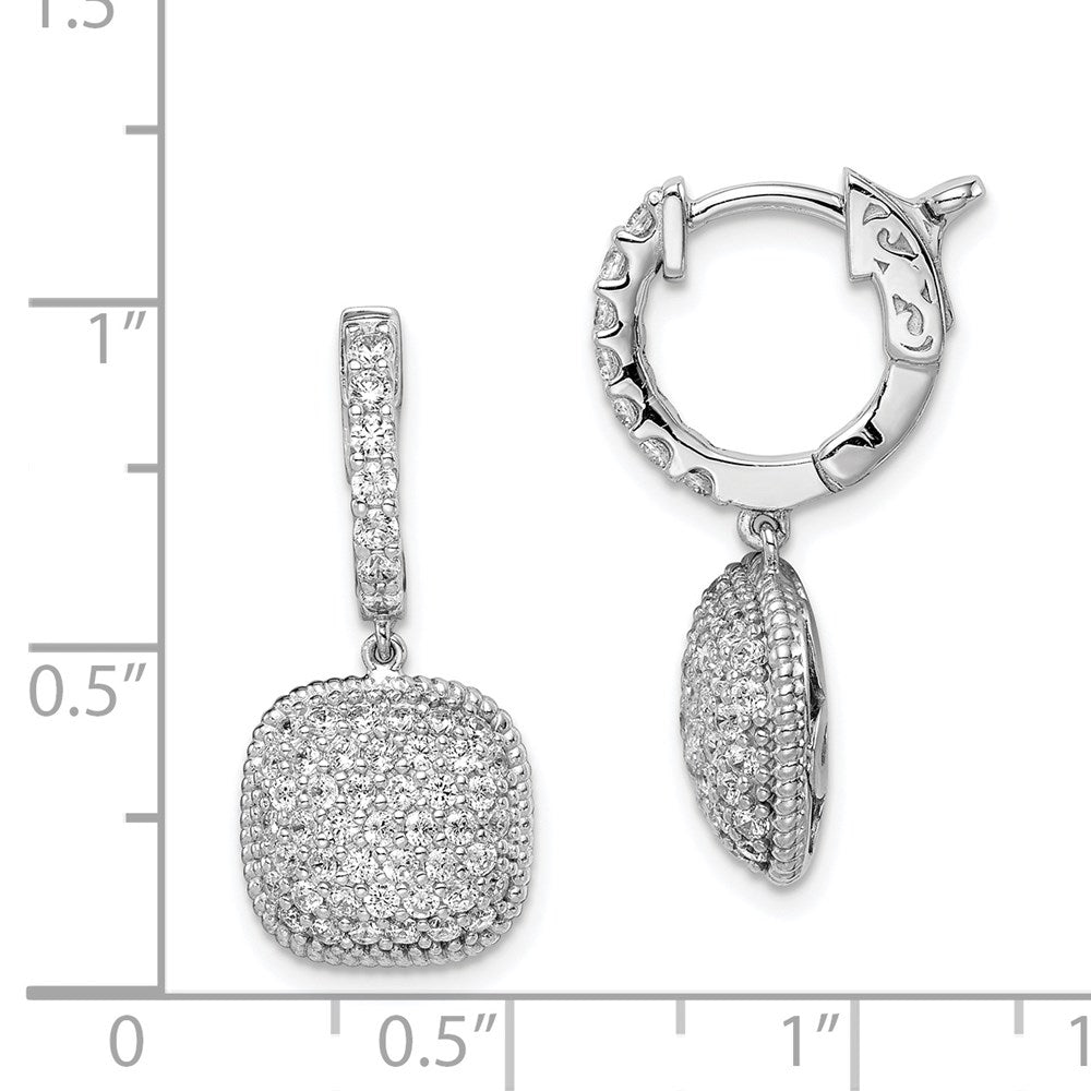 Sterling Shimmer Sterling Silver Rhodium-plated 88 Stone CZ PavÇ Square Dangle Hinged Hoop Earrings