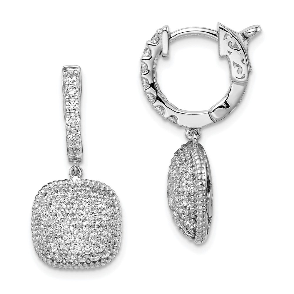 Sterling Shimmer Sterling Silver Rhodium-plated 88 Stone CZ PavÇ Square Dangle Hinged Hoop Earrings