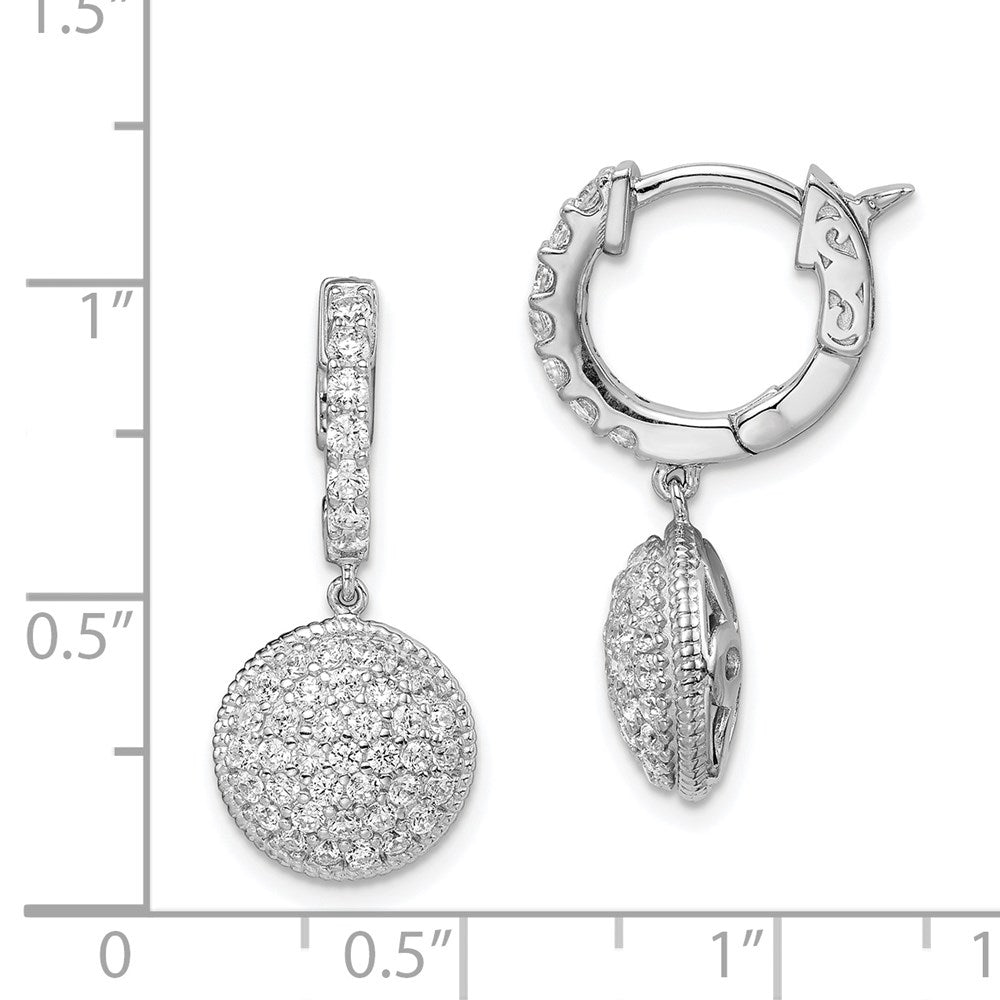 Sterling Shimmer Sterling Silver Rhodium-plated 88 Stone CZ PavÇ Circle Dangle Hinged Hoop Earrings