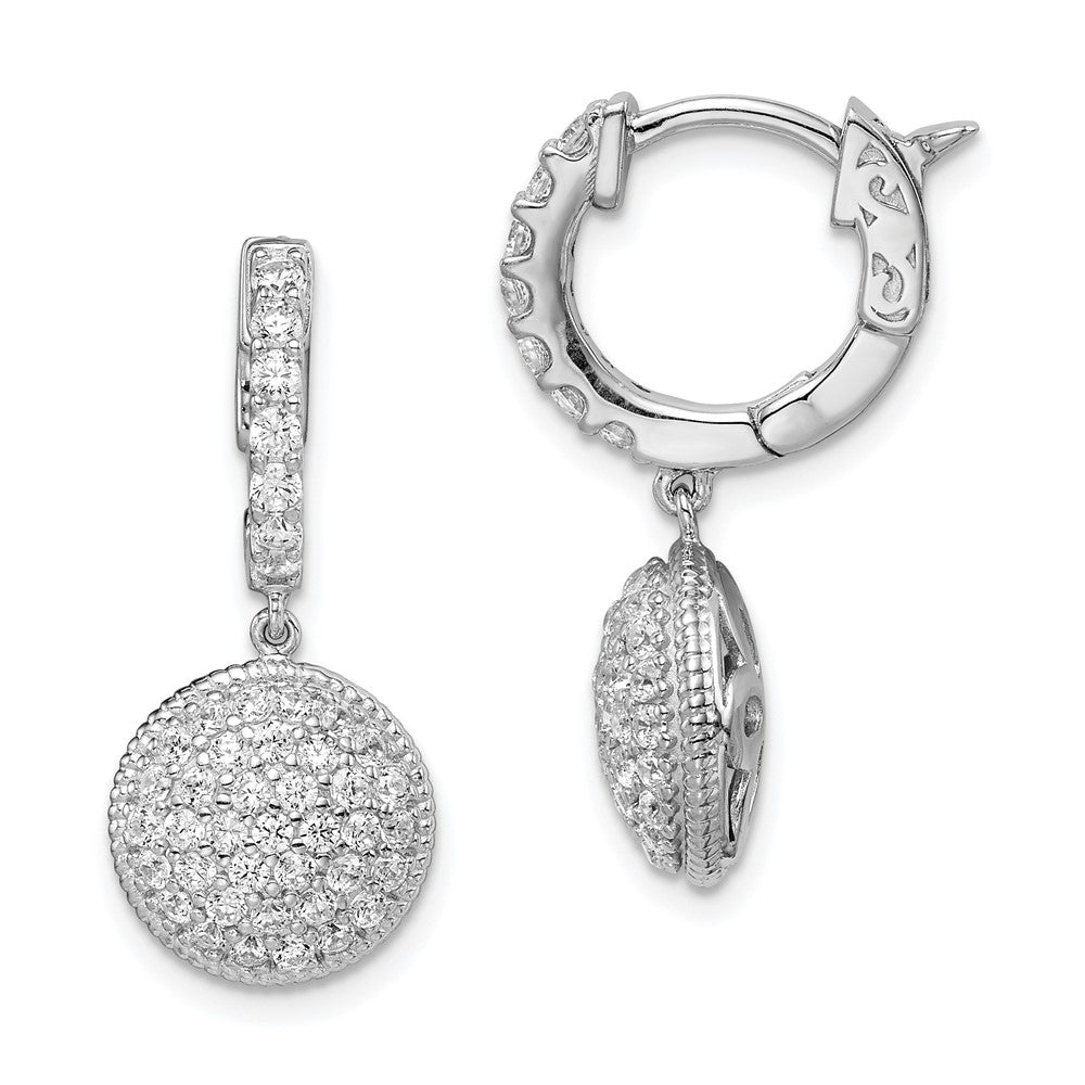 Sterling Shimmer Sterling Silver Rhodium-plated 88 Stone CZ PavÇ Circle Dangle Hinged Hoop Earrings