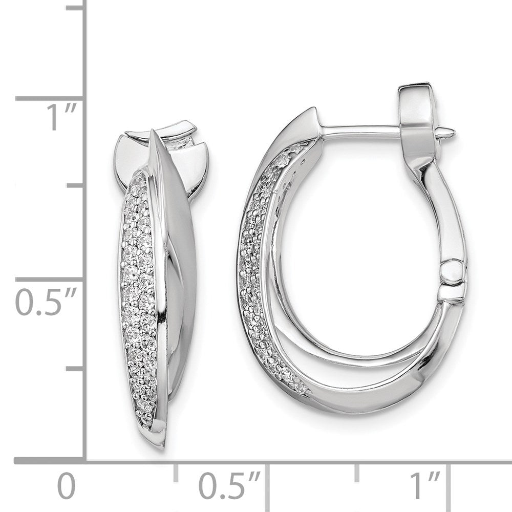 Sterling Shimmer Sterling Silver Rhodium-plated 56 Stone PavÇ CZ Double Twisted Oval Hinged Hoop Earrings