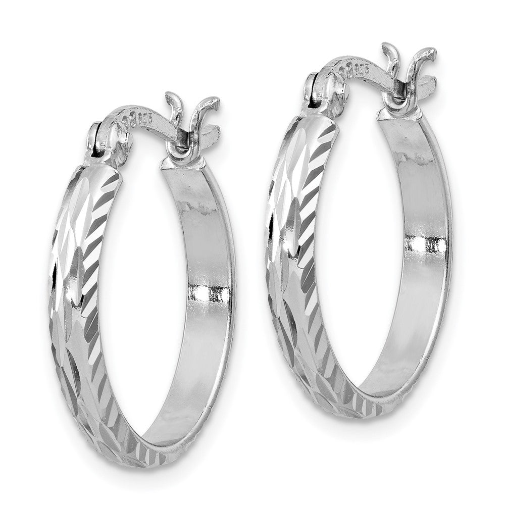 Sterling Silver Rhodium-plated 2.5mm Textured Round Hoops