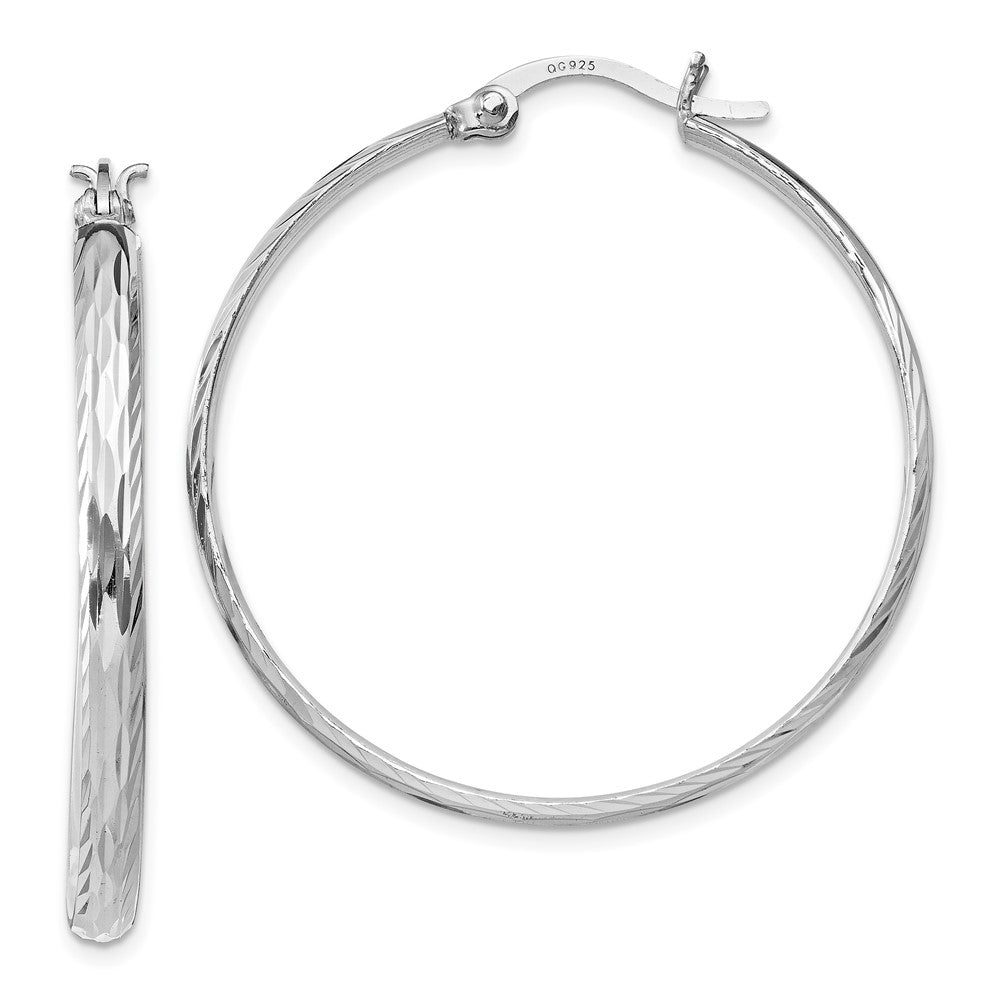 Sterling Silver Rhodium-plated 2.5mm Textured Round Hoops