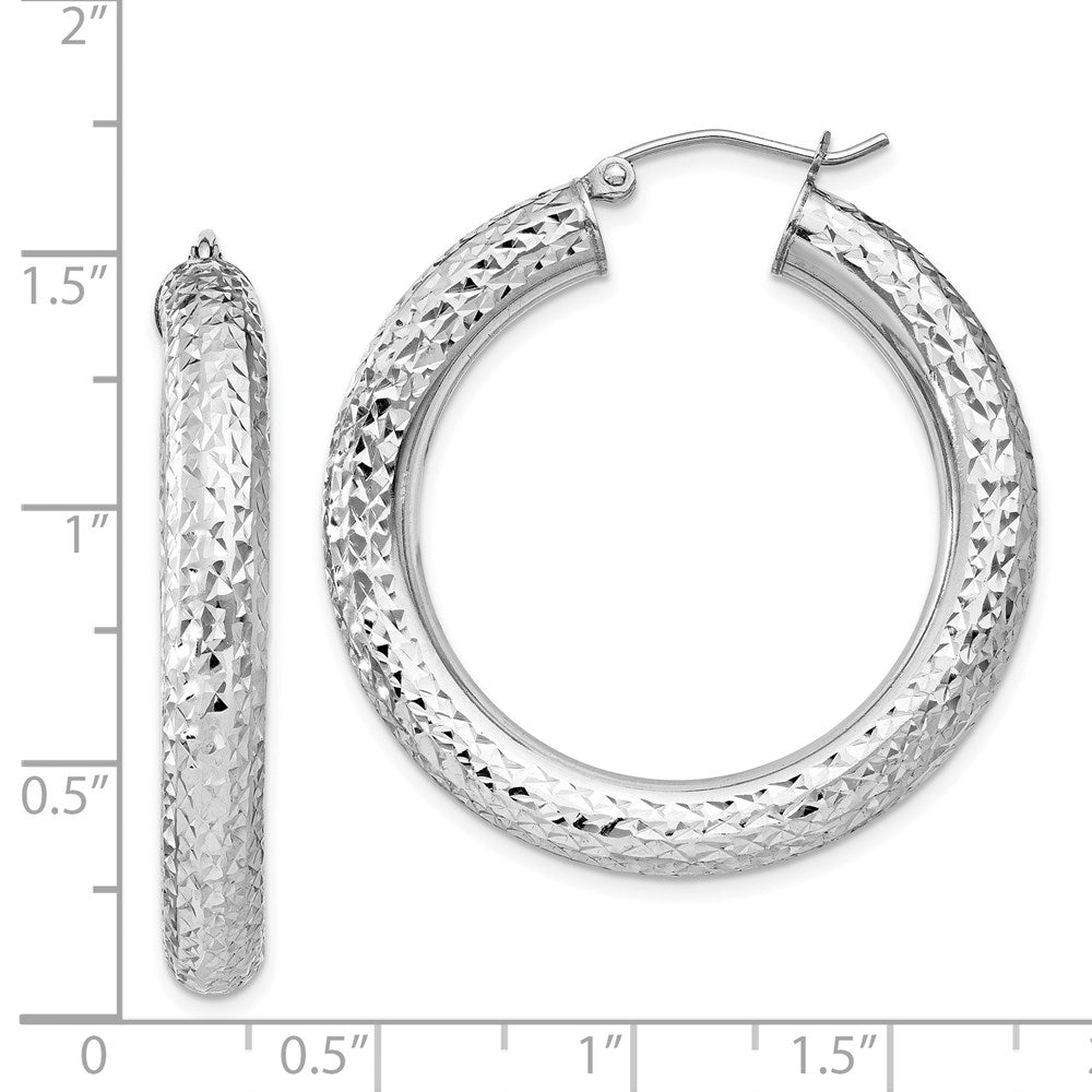 Sterling Silver Rhodium-plated Diamond Cut 4.75mm Hoop Earrings