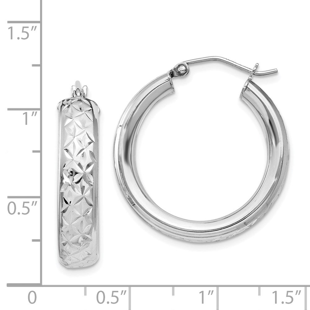 Sterling Silver Rhodium-plated Diamond Cut 5mm Hoop Earrings