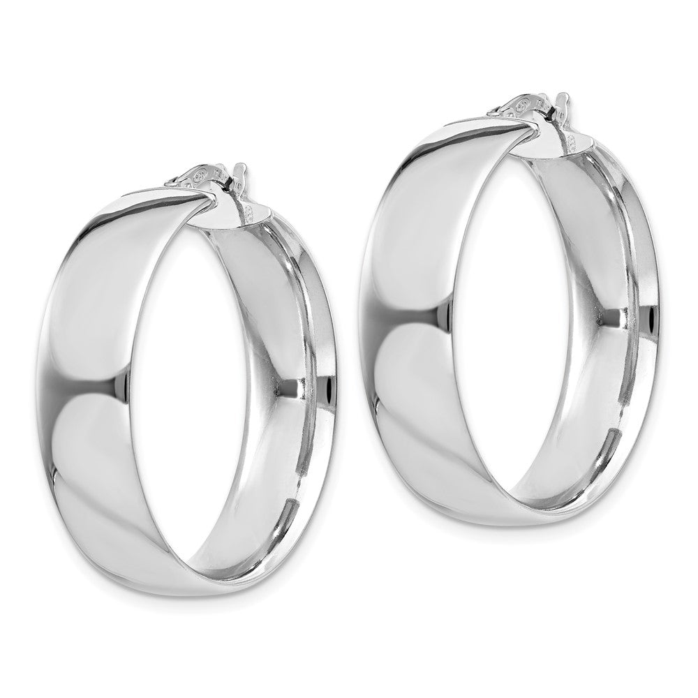 Sterling Silver Rhodium-plated 7x30mm Hoop Earrings
