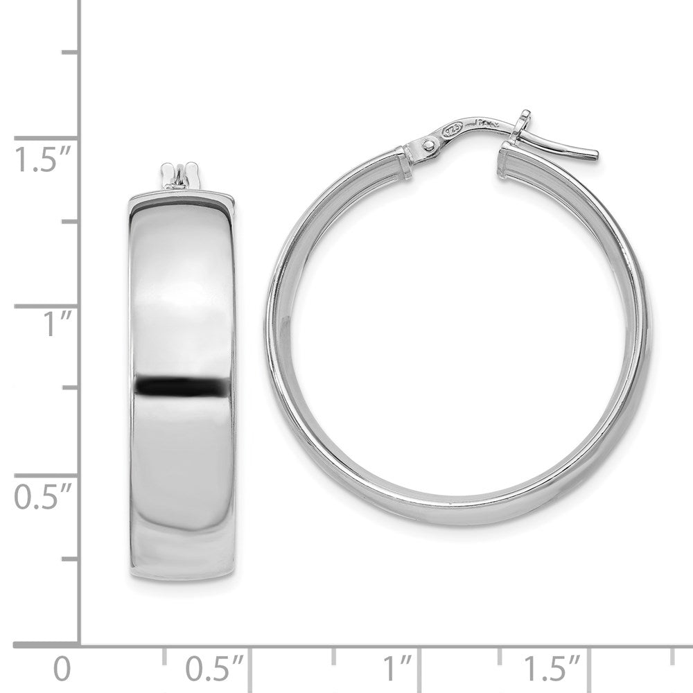 Sterling Silver Rhodium-plated 7x30mm Hoop Earrings