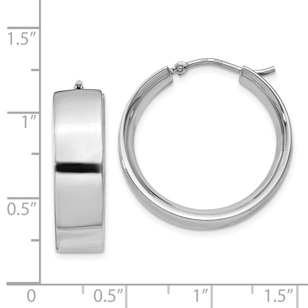 Sterling Silver Rhodium-plated 6.75x25mm Hoop Earrings