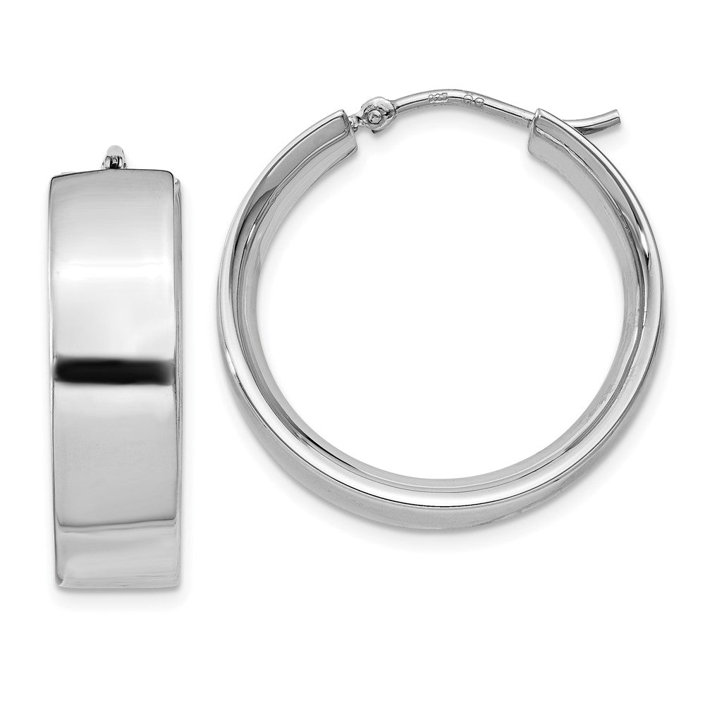 Sterling Silver Rhodium-plated 6.75x25mm Hoop Earrings