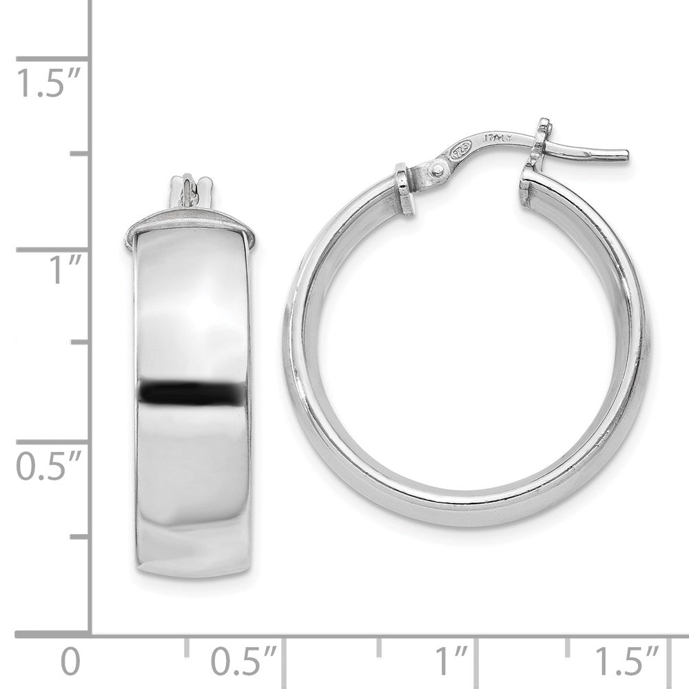 Sterling Silver Rhodium-plated 7.5x25mm Hoop Earrings