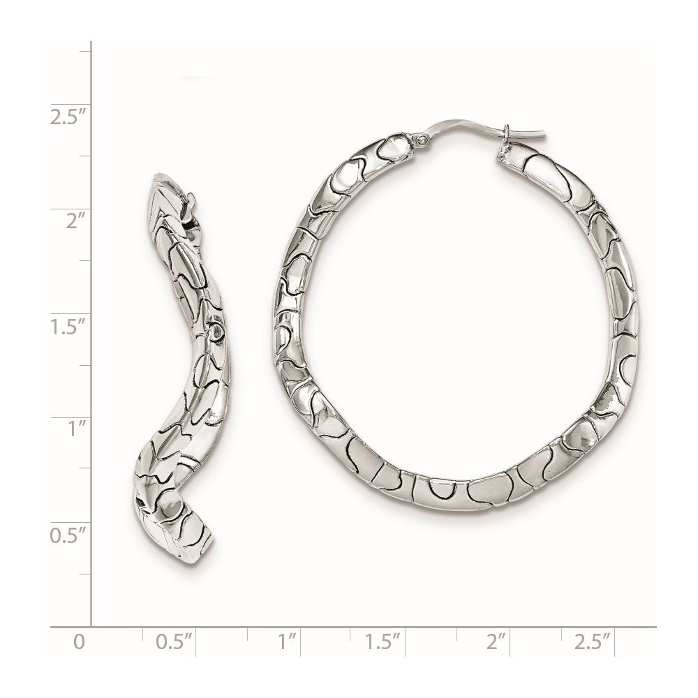 Sterling Silver Rhodium-plated Polished Waved Hinged Hoops