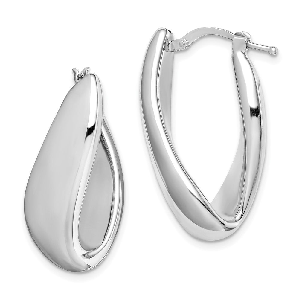 Sterling Silver RH-plated Polished Twist Hollow Oval Hoop Earrings