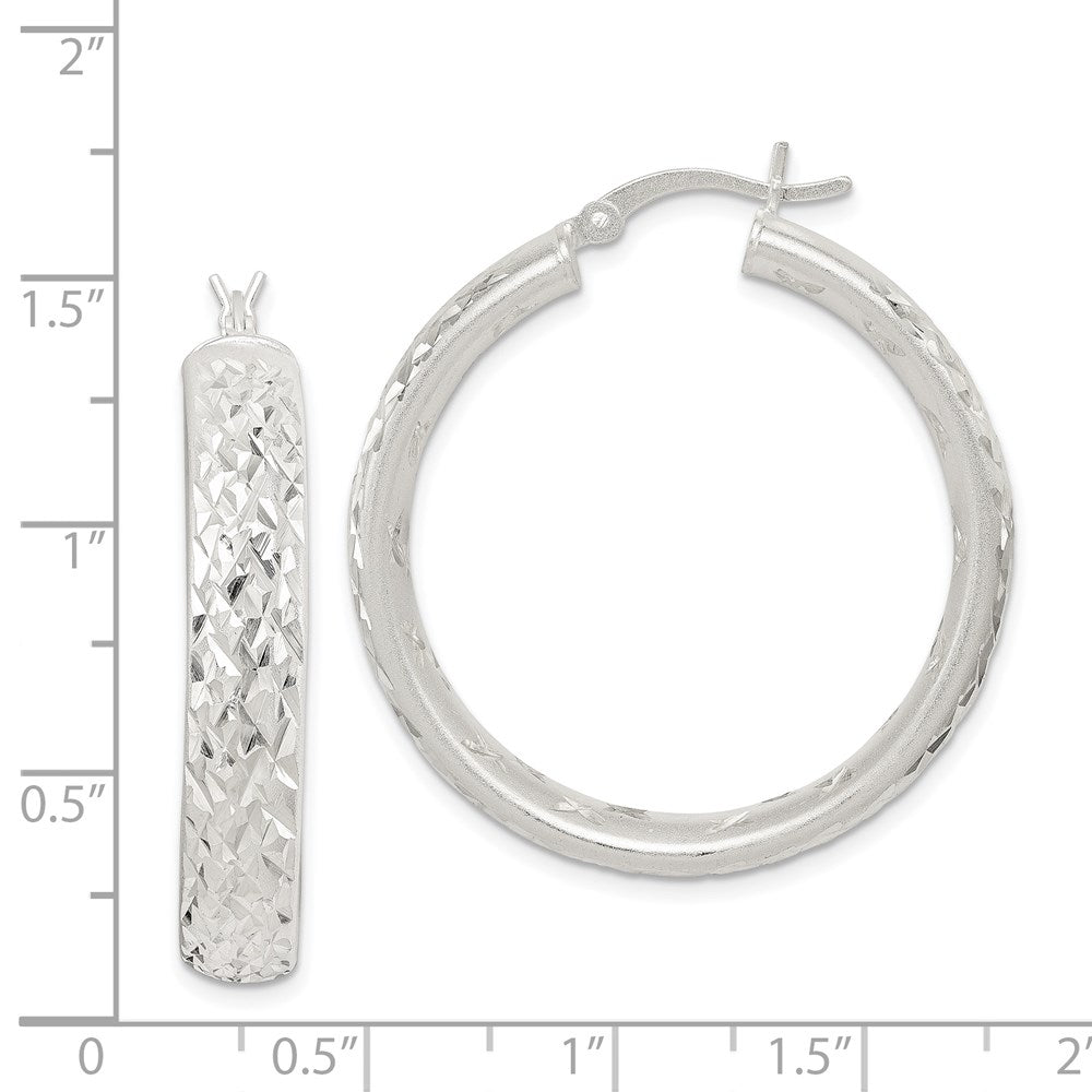 Sterling Silver Satin & Diamond-cut 5mm Round Hoop Earrings