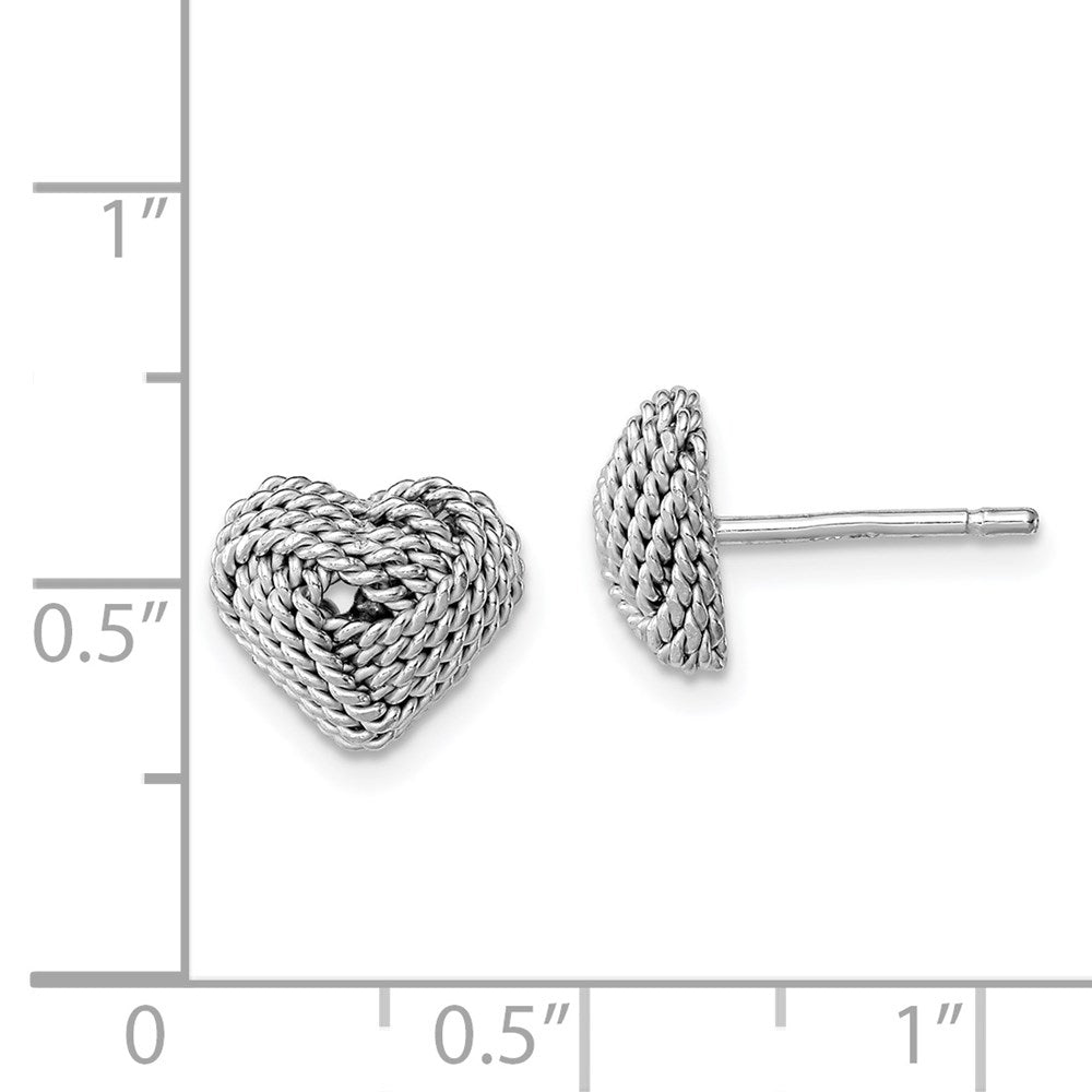 Sterling Silver Rhodium-plated Small Twisted Love Knot Heart Post Earrings