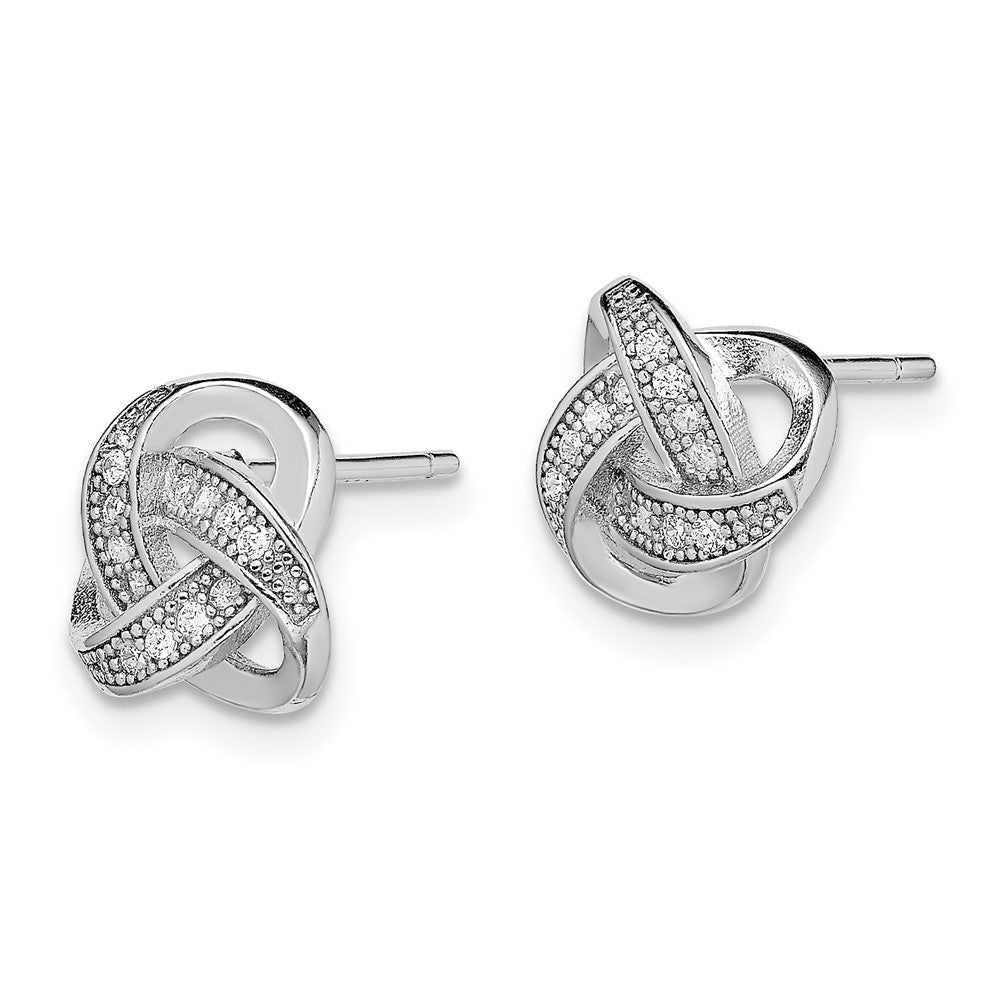Sterling Silver Rhodium-plated CZ MicropavÇ Love Knot Post Earrings