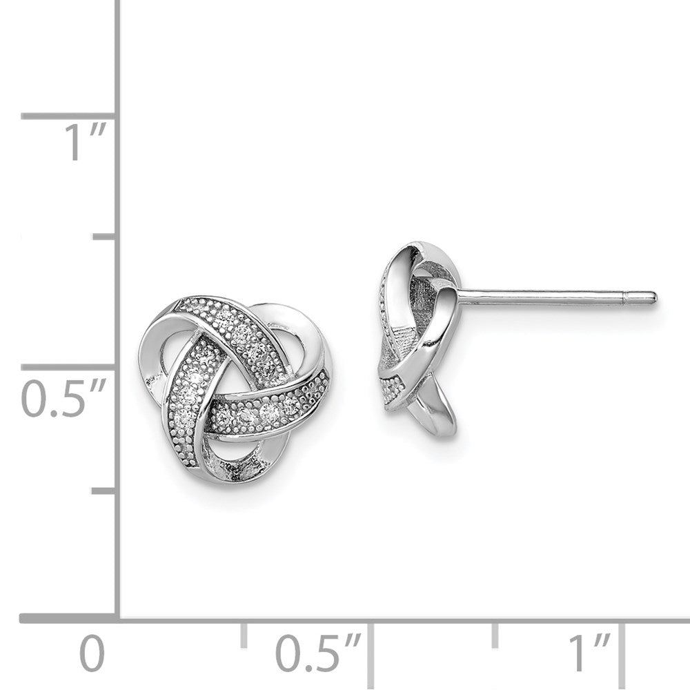 Sterling Silver Rhodium-plated CZ MicropavÇ Love Knot Post Earrings