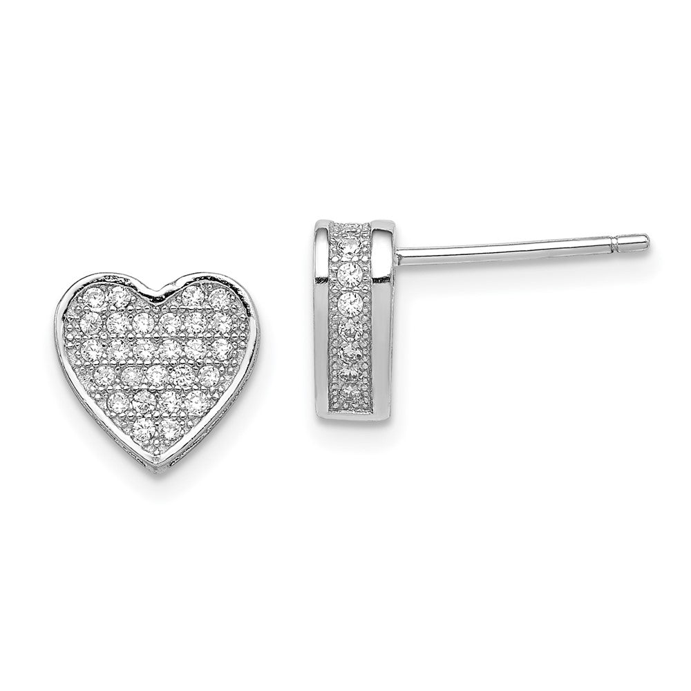 Sterling Silver Rhodium-plated CZ Micro pavÇ Heart Post Earrings