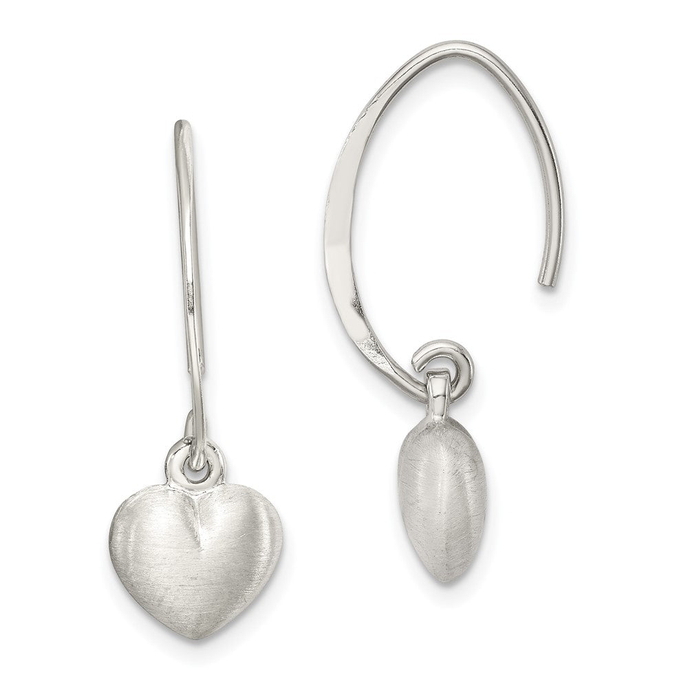 Sterling Silver Rhodium-plated Satin Heart Dangle Earrings