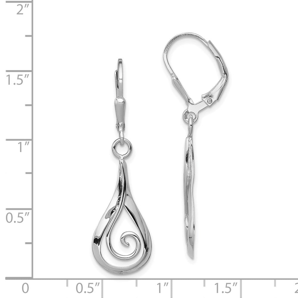 Sterling Silver Rhod-plated Polished Swirl Teardrop Dangle Leverback Earrin