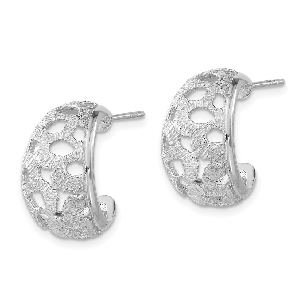 Sterling Silver Rhodium-plated Textured Post Hoop Earrings