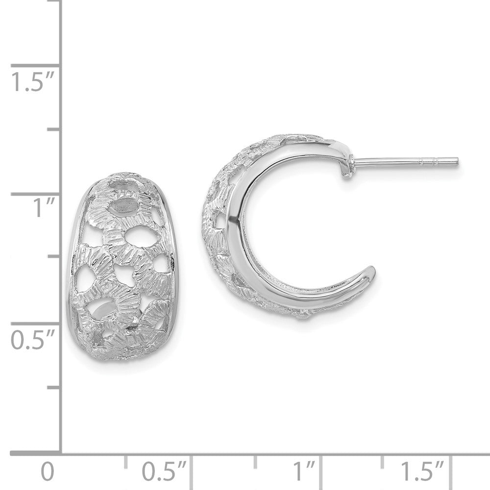 Sterling Silver Rhodium-plated Textured Post Hoop Earrings