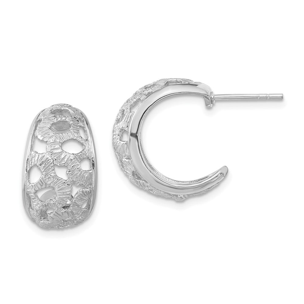 Sterling Silver Rhodium-plated Textured Post Hoop Earrings