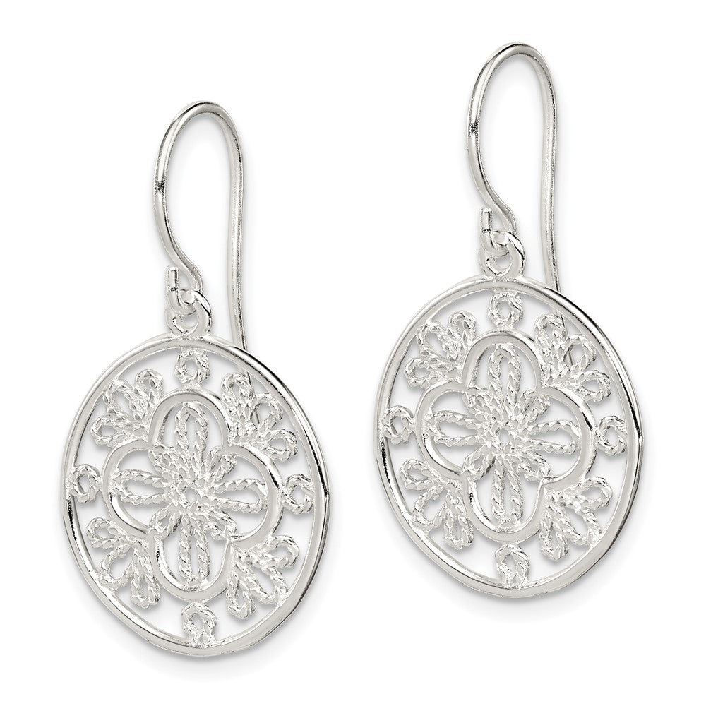 Sterling Silver Polished & Textured Filigree Circle Dangle Earrings
