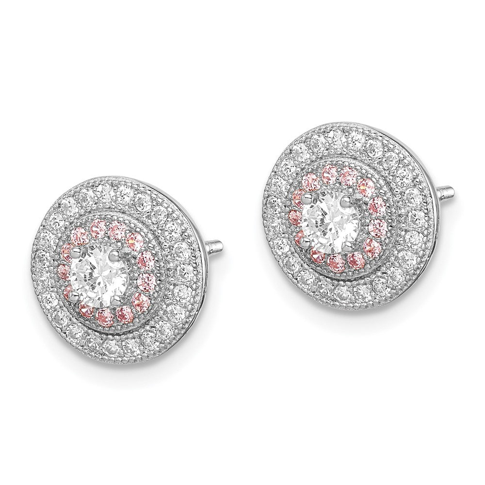 Sterling Silver Rhodium & Rose Gold-plated PavÇ CZ Circle Post Earrings