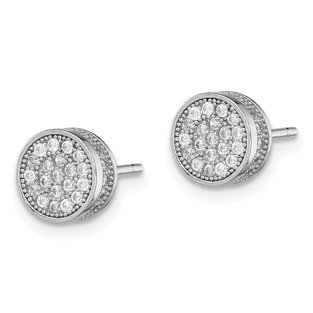 Sterling Silver Rhodium-plated Polished PavÇ CZ 8mm Circle Post Earrings