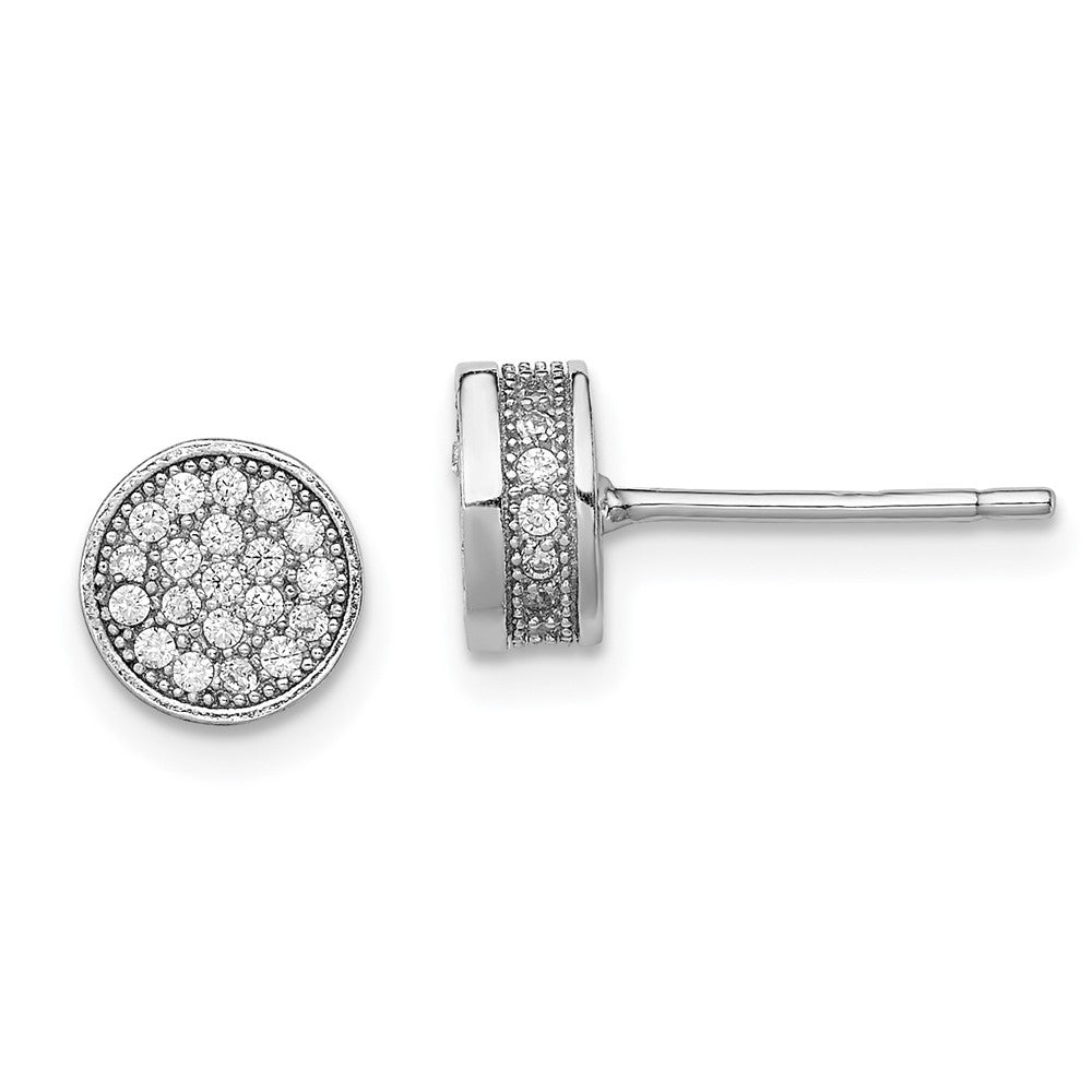 Sterling Silver Rhodium-plated Polished PavÇ CZ 8mm Circle Post Earrings