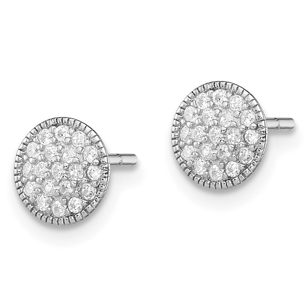 Sterling Silver Rhodium-plated Polished PavÇ CZ 7mm Circle Post Earrings