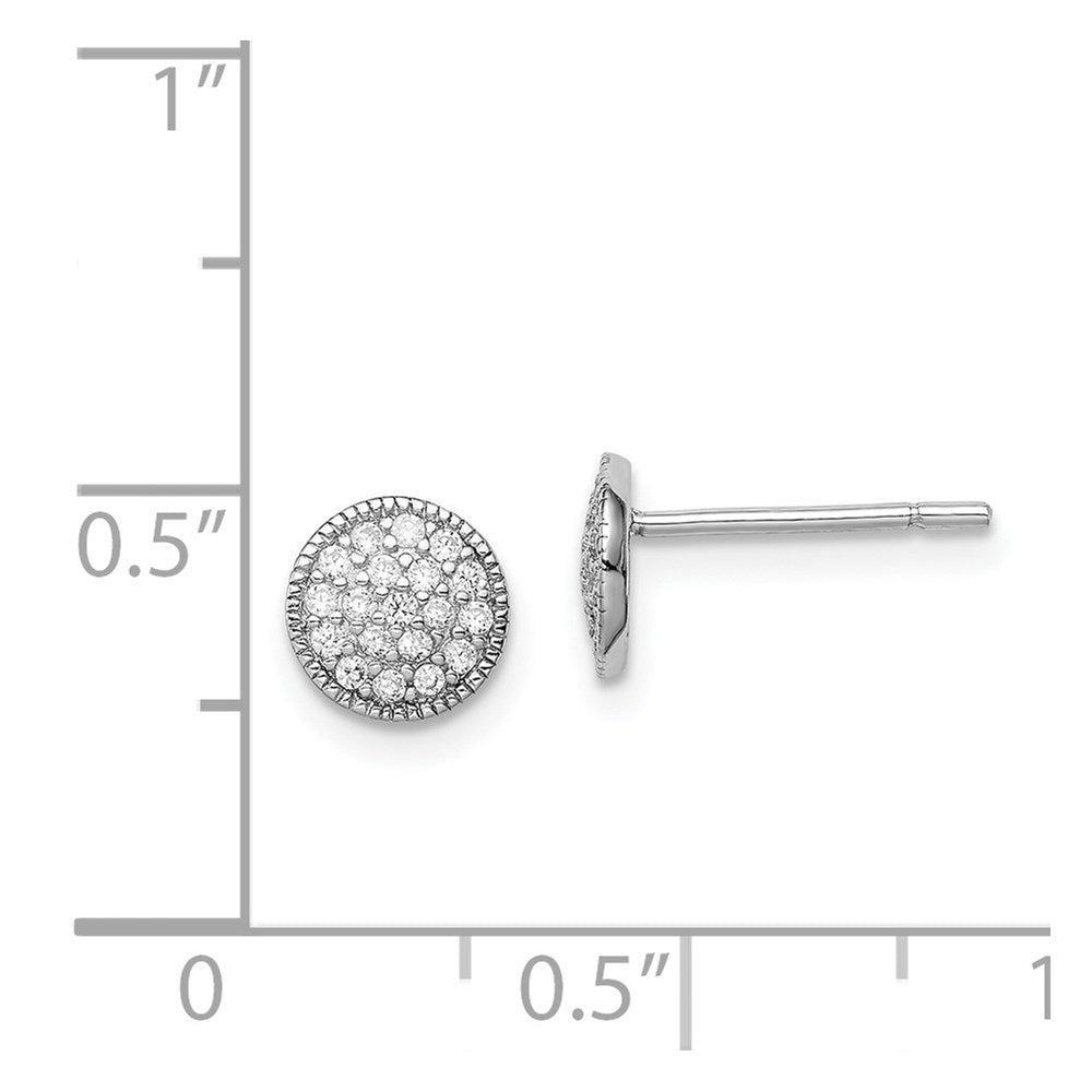 Sterling Silver Rhodium-plated Polished PavÇ CZ 7mm Circle Post Earrings