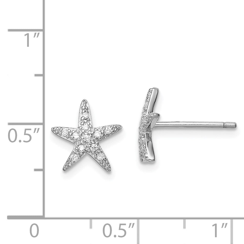 Sterling Silver Rhodium-plated CZ Micro pavÇ Starfish Post Earrings