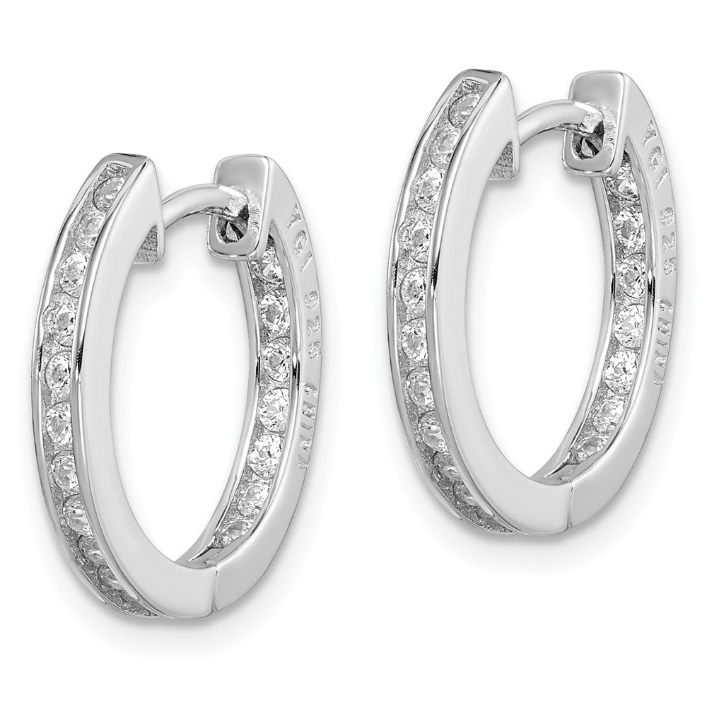 Sterling Silver Rhodium-plated In/Out PavÇ Hinged Hoop Earrings
