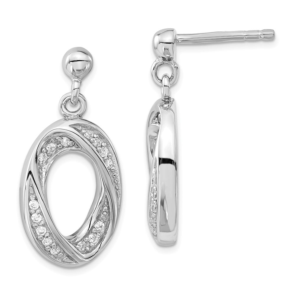 Sterling Silver Fancy CZ Oval Dangle Post Earrings