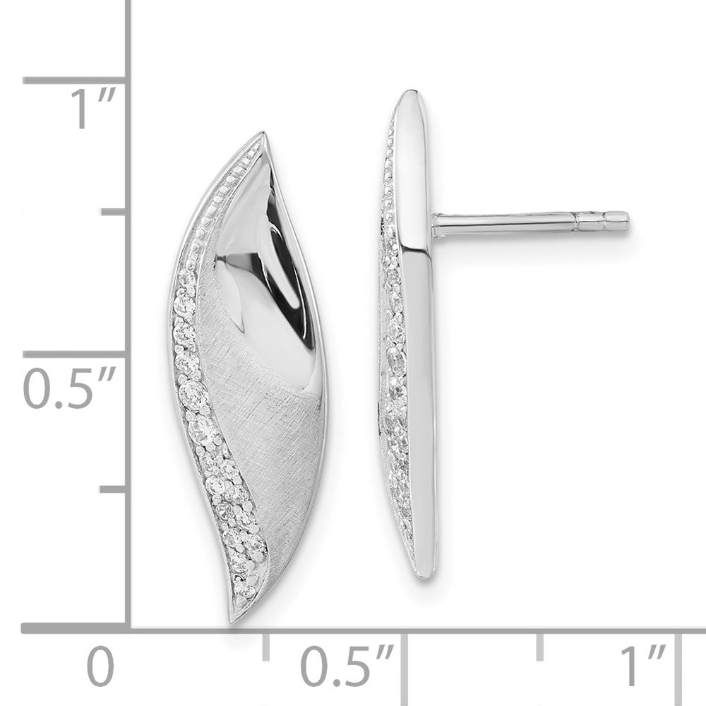 Sterling Silver Polished & Brushed CZ Fancy Post Earrings