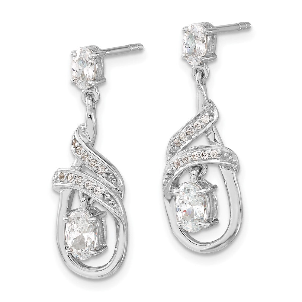 Sterling Silver CZ Fancy Teardrop Dangle Post Earrings