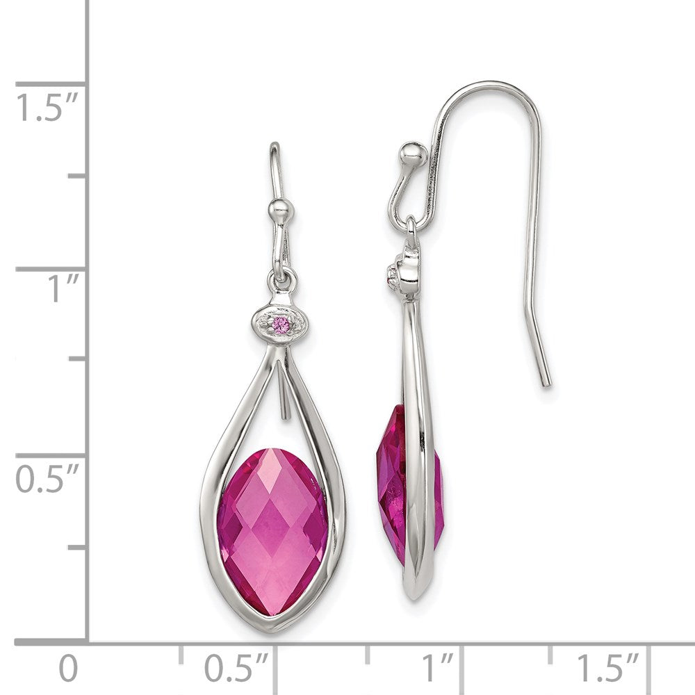 Sterling Silver RH-plated Polished Synthetic Pink Bead Shepherd Hook Earri