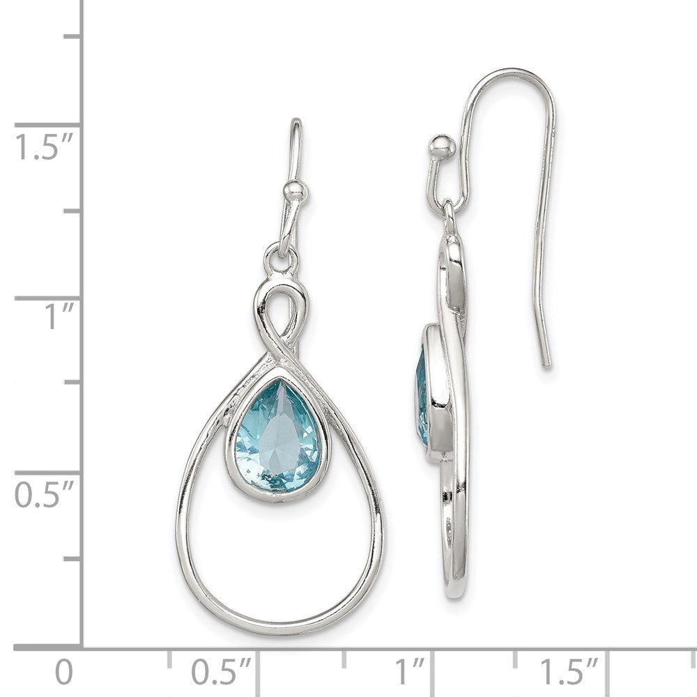 Sterling Silver RH-plated Polished Blue Glass Teardrop Dangle Earrings