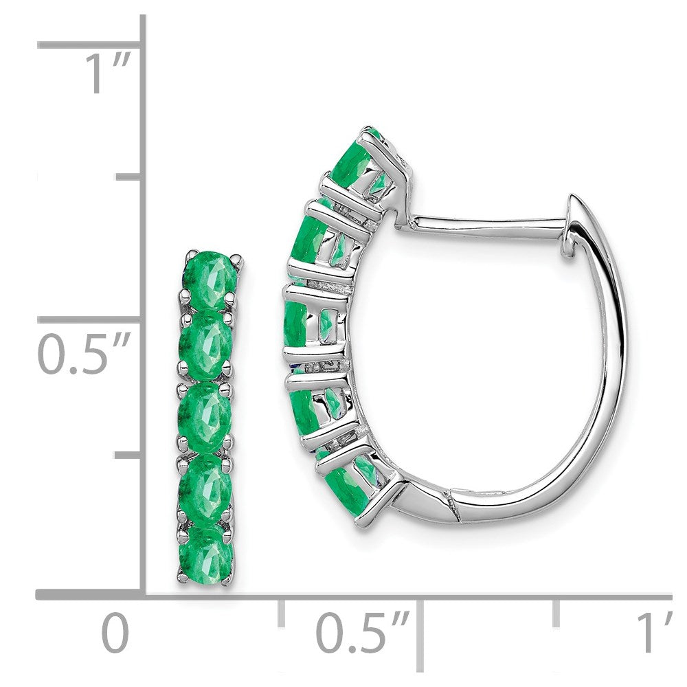Sterling Silver Rhodium-plated Polished Emerald Hinged Hoop Earrings