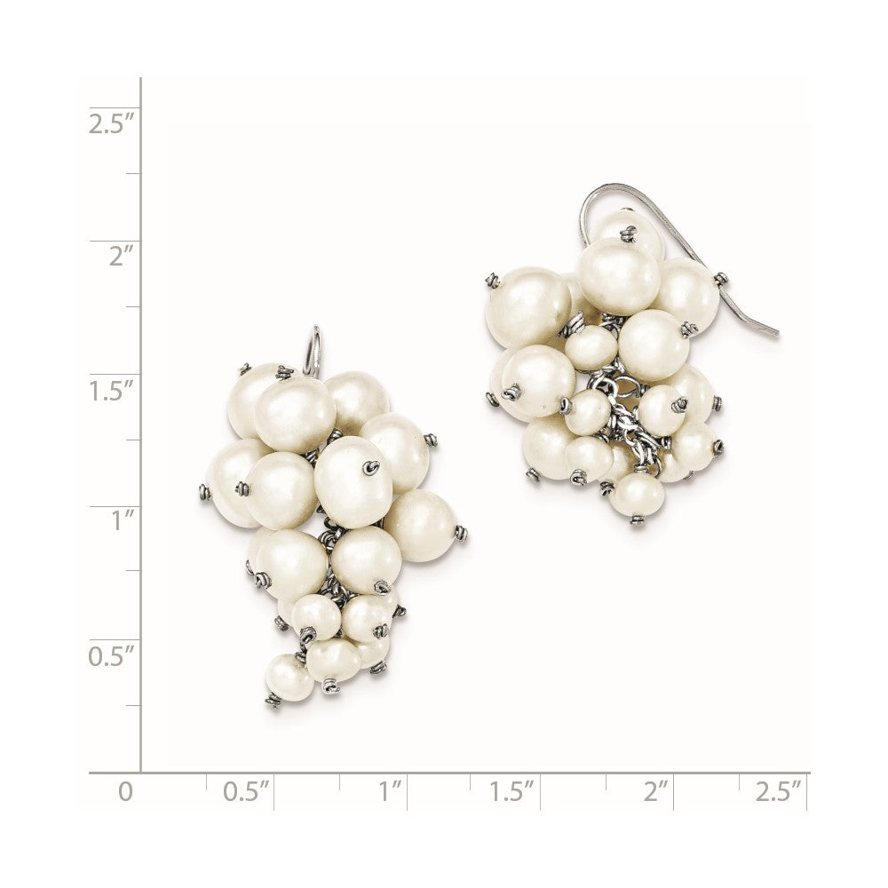 Sterling Silver 4-5/5-7/7-8mm FW Cultured Pearl Cluster Dangle Earrings