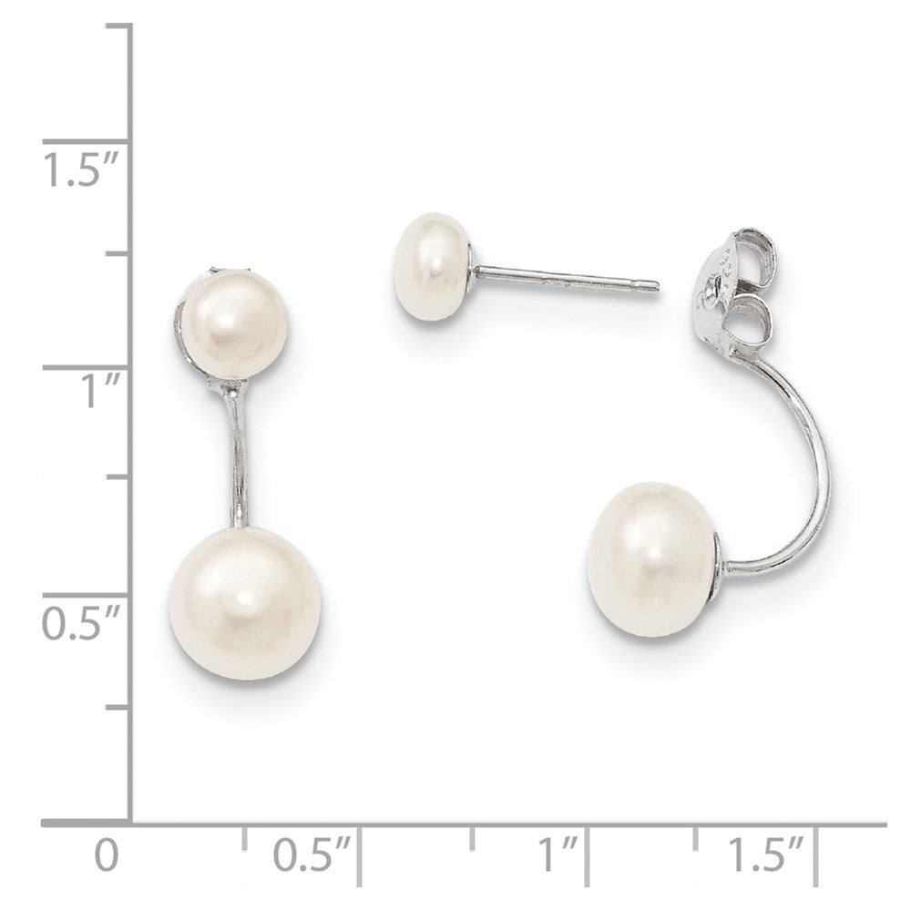 Sterling Silver Rhodium-plated Polished 5-6mm & 8-9mm White Freshwater Cultured Pearl Front & Back Post Dangle Earrings