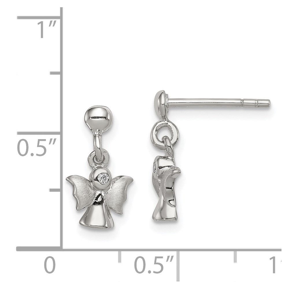Sterling Silver Rhodium-plated Polished and Satin Angel Post Earrings
