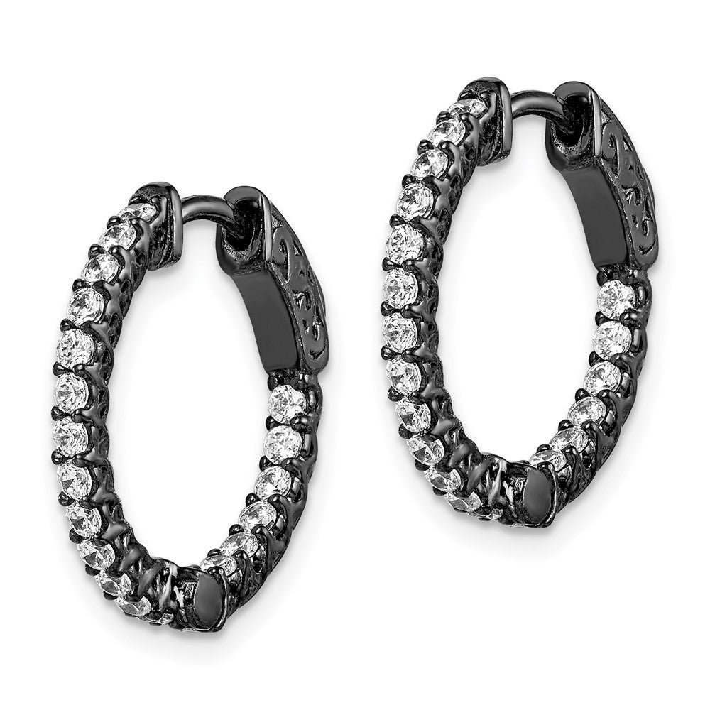Sterling Shimmer Black Rhodium-plated 38 Stone 1.75mm CZ In and Out Round Hinged Hoop Earrings