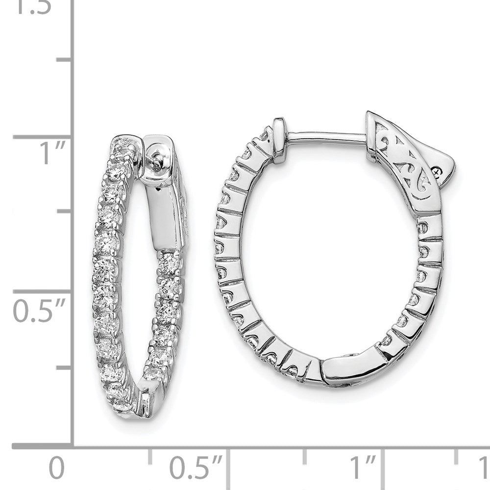 Sterling Shimmer Sterling Silver Rhodium-plated 36 Stone 1.7mm CZ In and Out Oval Hinged Hoop Earrings