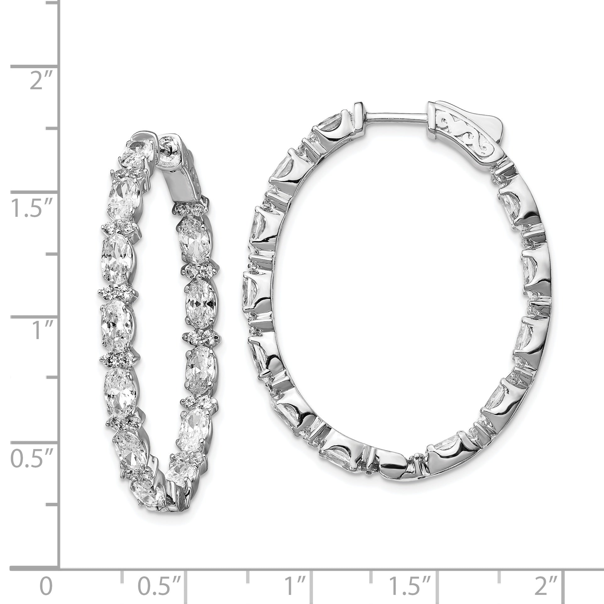 Sterling Shimmer Sterling Silver Rhodium-plated 76 Stone CZ Fancy In and Out Oval Hinged Hoop Earrings