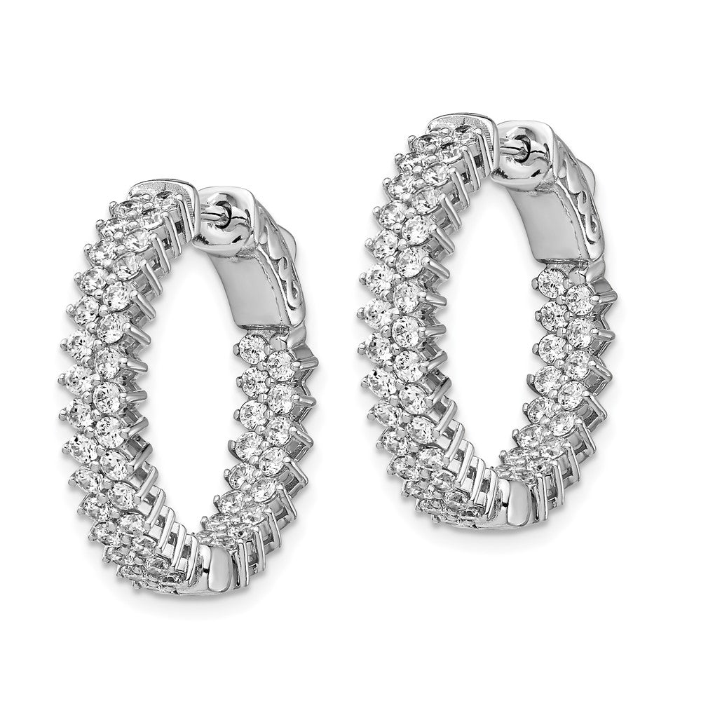 Sterling Shimmer Sterling Silver Rhodium-plated 92 Stone 1.7mm CZ In and Out Round Hinged Hoop Earrings