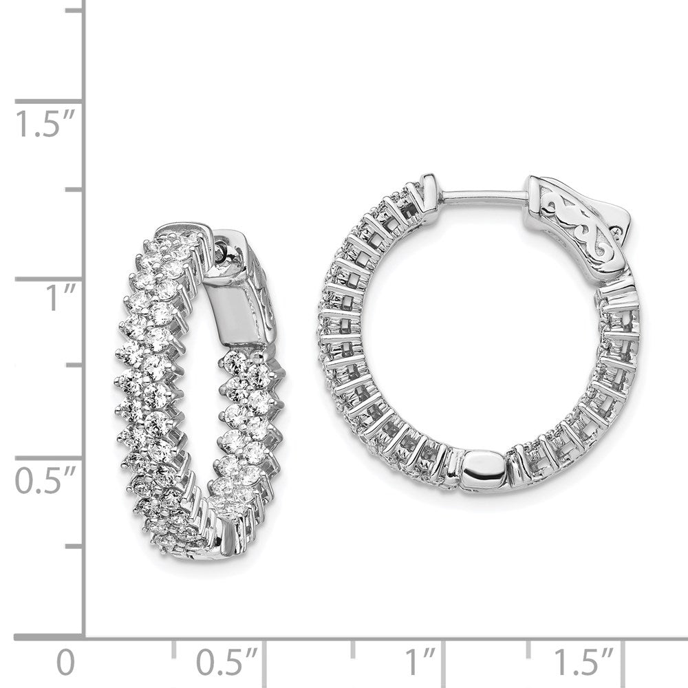 Sterling Shimmer Sterling Silver Rhodium-plated 92 Stone 1.7mm CZ In and Out Round Hinged Hoop Earrings