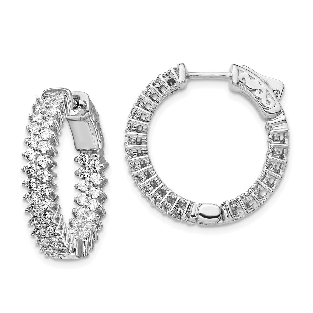 Sterling Shimmer Sterling Silver Rhodium-plated 92 Stone 1.7mm CZ In and Out Round Hinged Hoop Earrings
